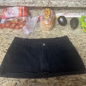 black mini denim skirt